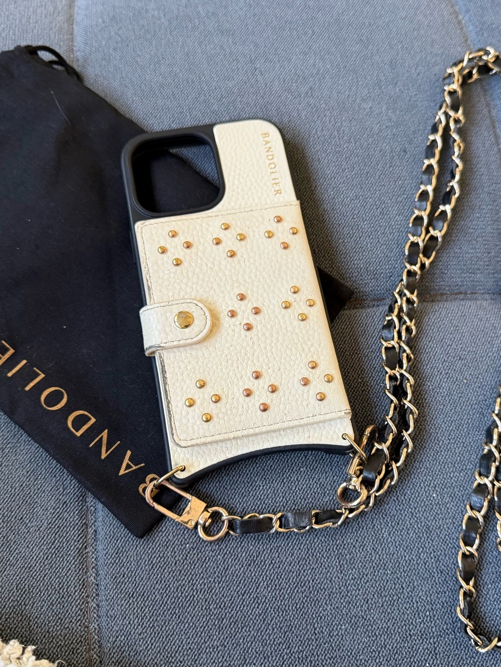 Bandolier Ivory Studded Crossbody Phone Case with Chain